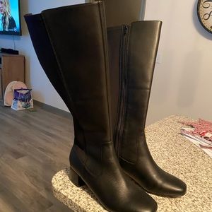 Clarks Tall Black Boots w Wide Calf- NWOT; size 9M